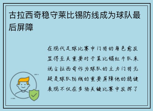 古拉西奇稳守莱比锡防线成为球队最后屏障